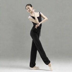 Black Wide-Leg Dance warmup Jumpsuit